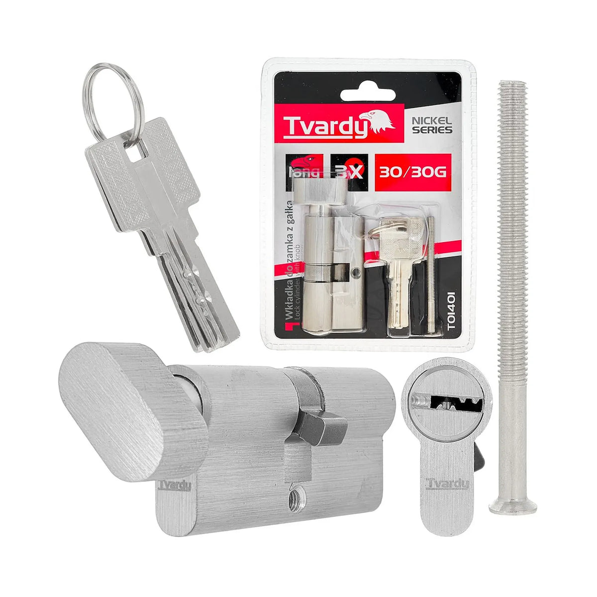 Tvardy Cilinderslot met draaiknop 30/30G mm geborsteld nikkel