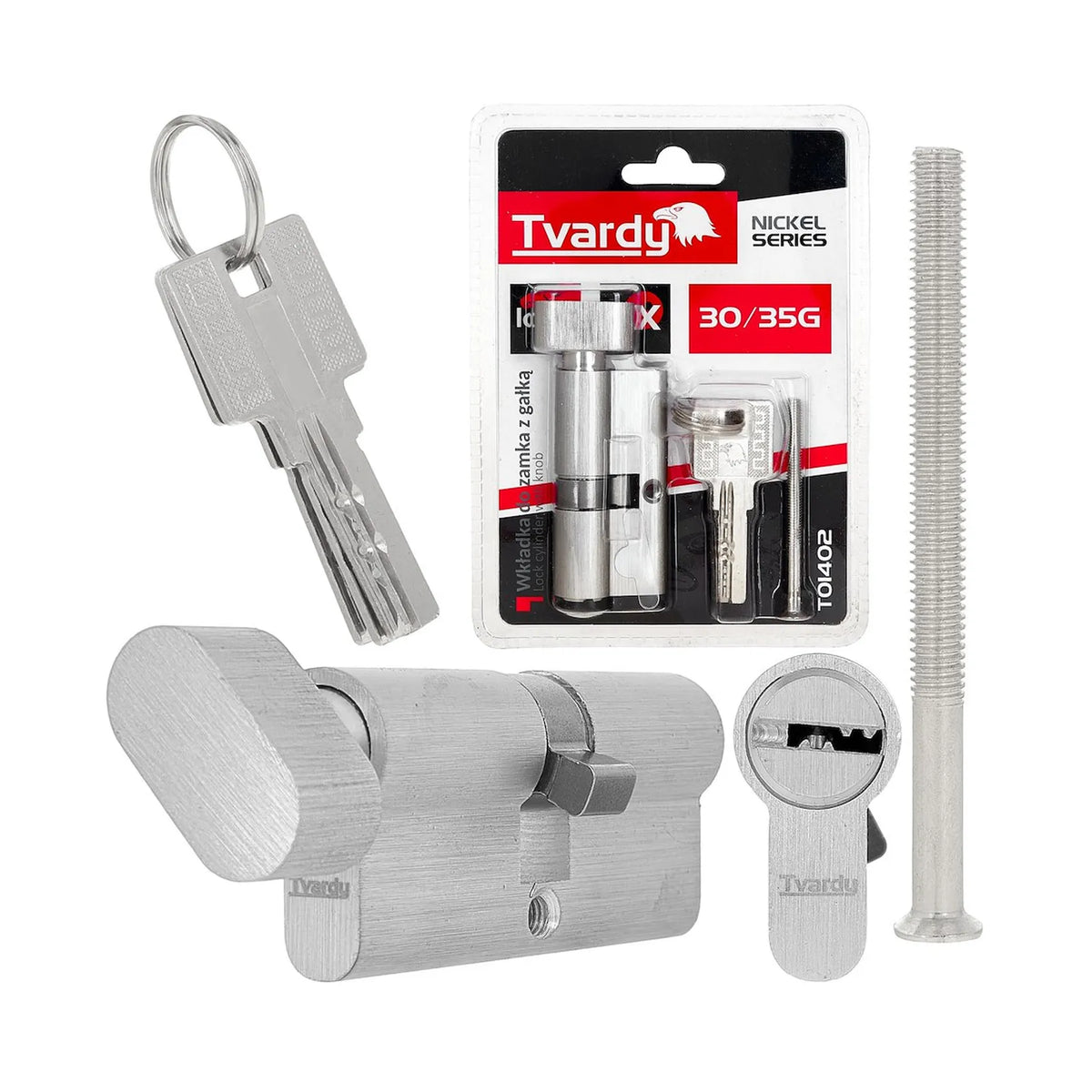 Tvardy Cilinderslot met draaiknop 30/35G mm geborsteld nikkel