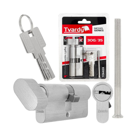 Tvardy Cilinderslot met draaiknop 30G/35 mm geborsteld nikkel