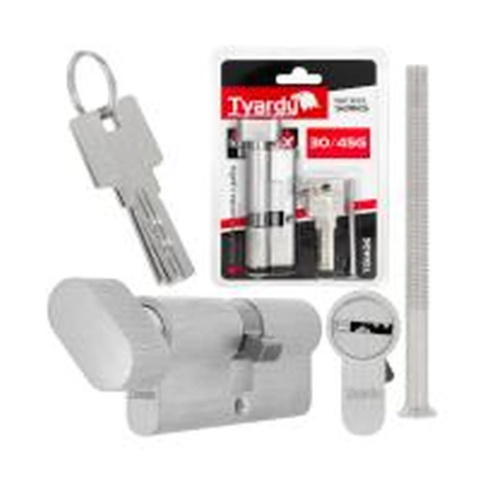 Tvardy Cilinderslot met Knop 30k/40 Aluminium Geborsteld Nikkel 160 gram