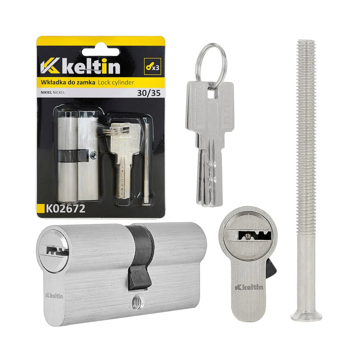 Keltin cilinderslot inzetstuk met geborsteld nikkel 30/35 mm