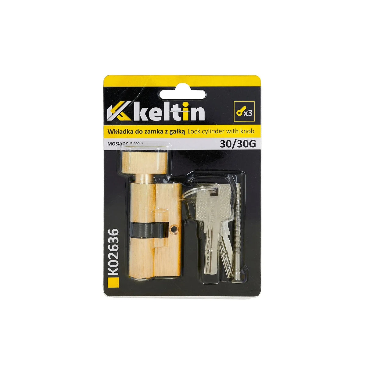 Keltin cilinderslot met draaiknop 30/30G mm geborsteld messing