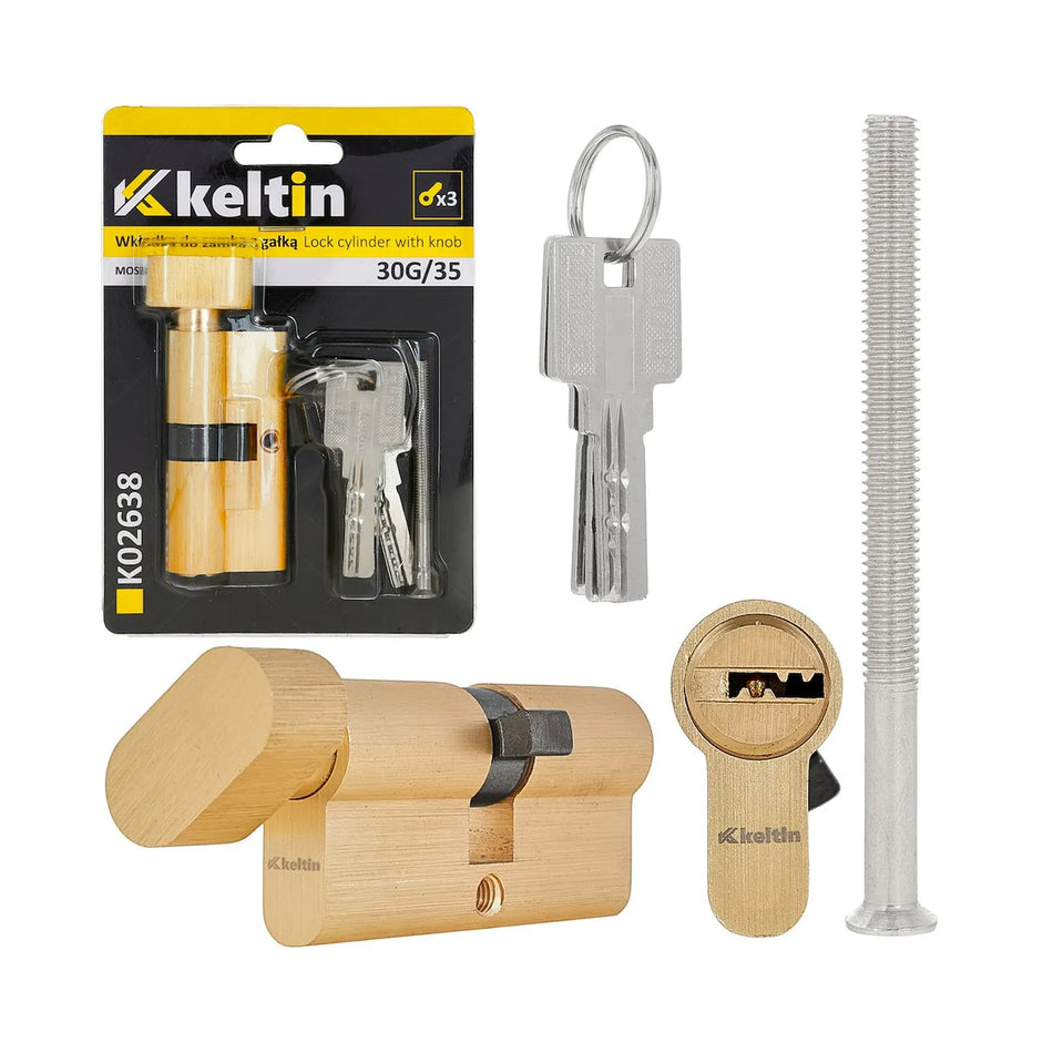 Keltin Cilinderslot met Draaiknop 30k/35 mm Geborsteld Messing