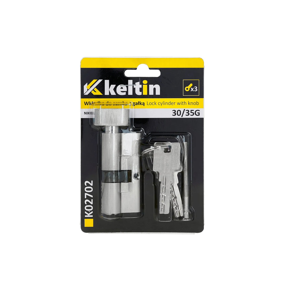 Keltin cilinderslot met knop in geborsteld nikkel 30/35Gmm