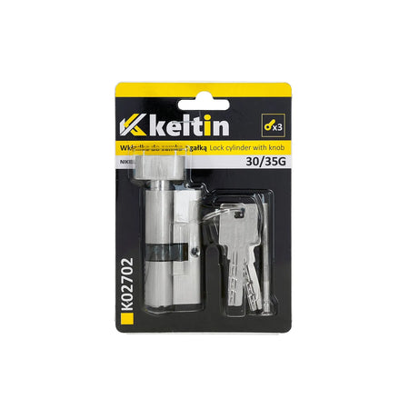 Keltin cilinderslot met knop in geborsteld nikkel 30/35Gmm