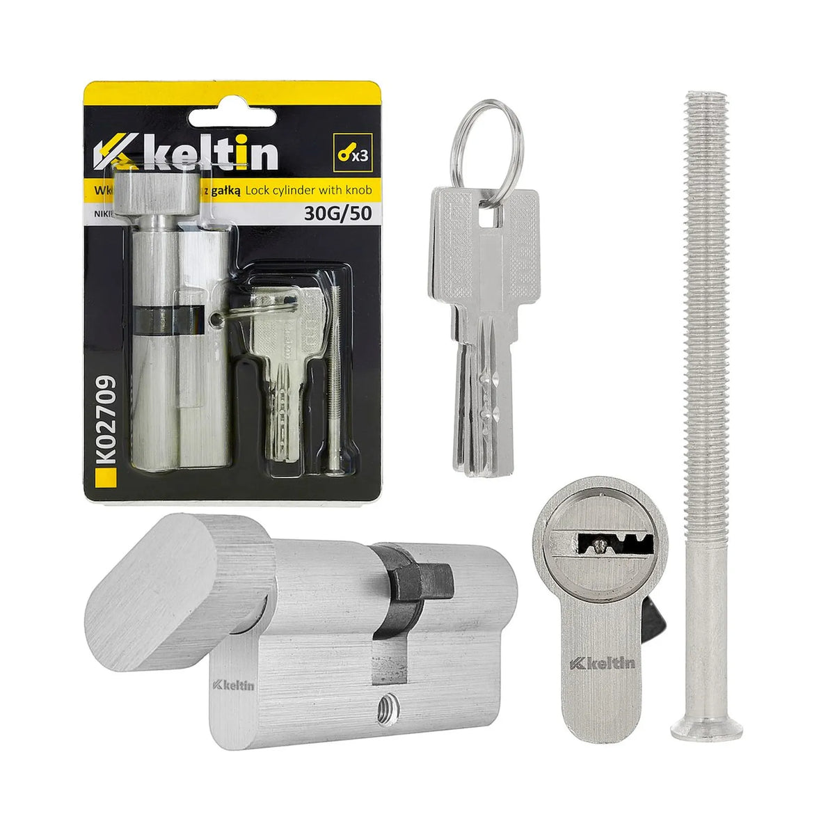 Keltin Cilinderslot met draaiknop 30G/50 mm geborsteld nikkel