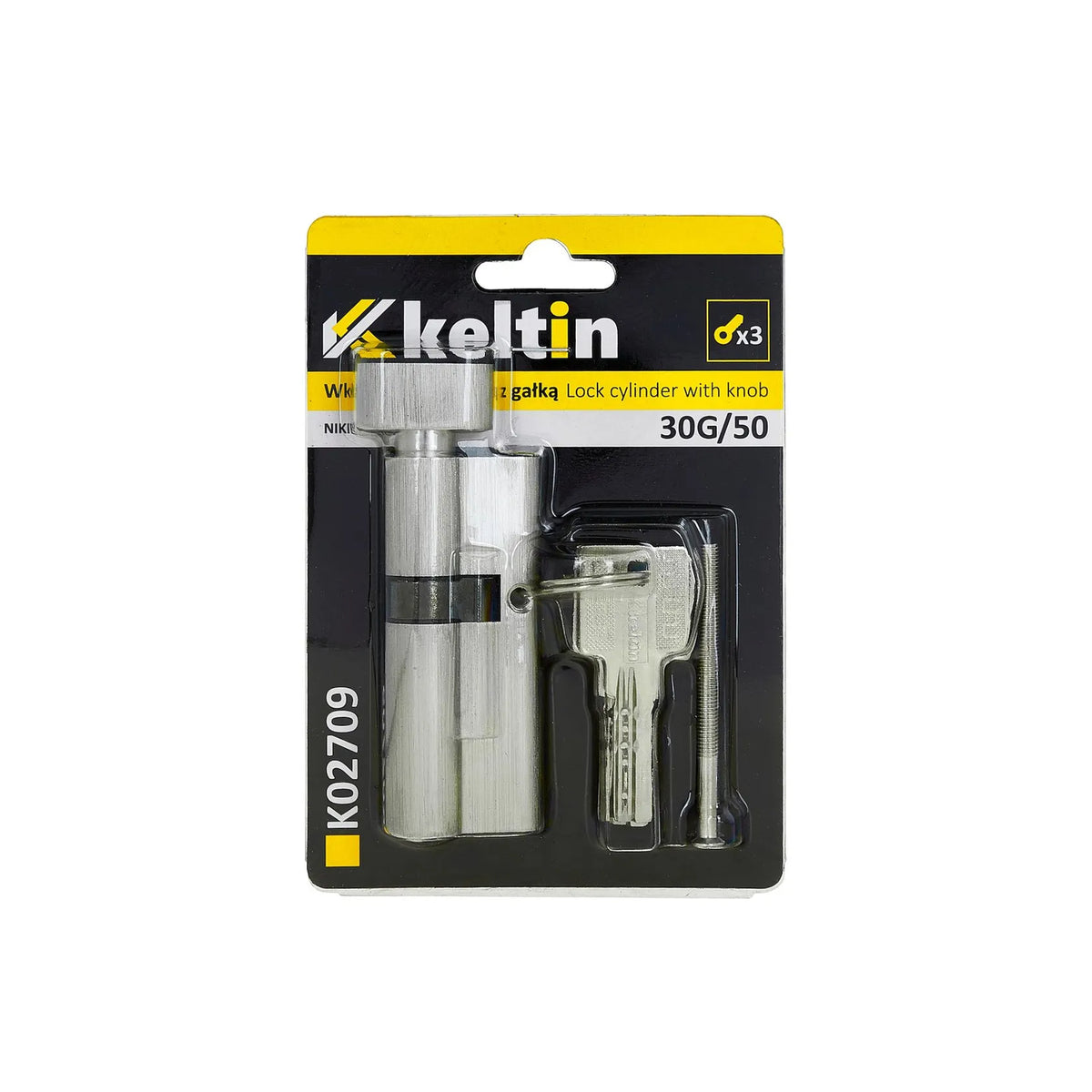 Keltin Cilinderslot met draaiknop 30G/50 mm geborsteld nikkel