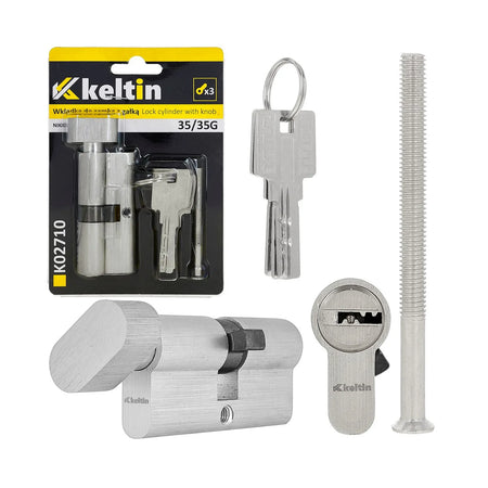 Keltin Cilinderslot met draaiknop 35/35G mm geborsteld nikkel
