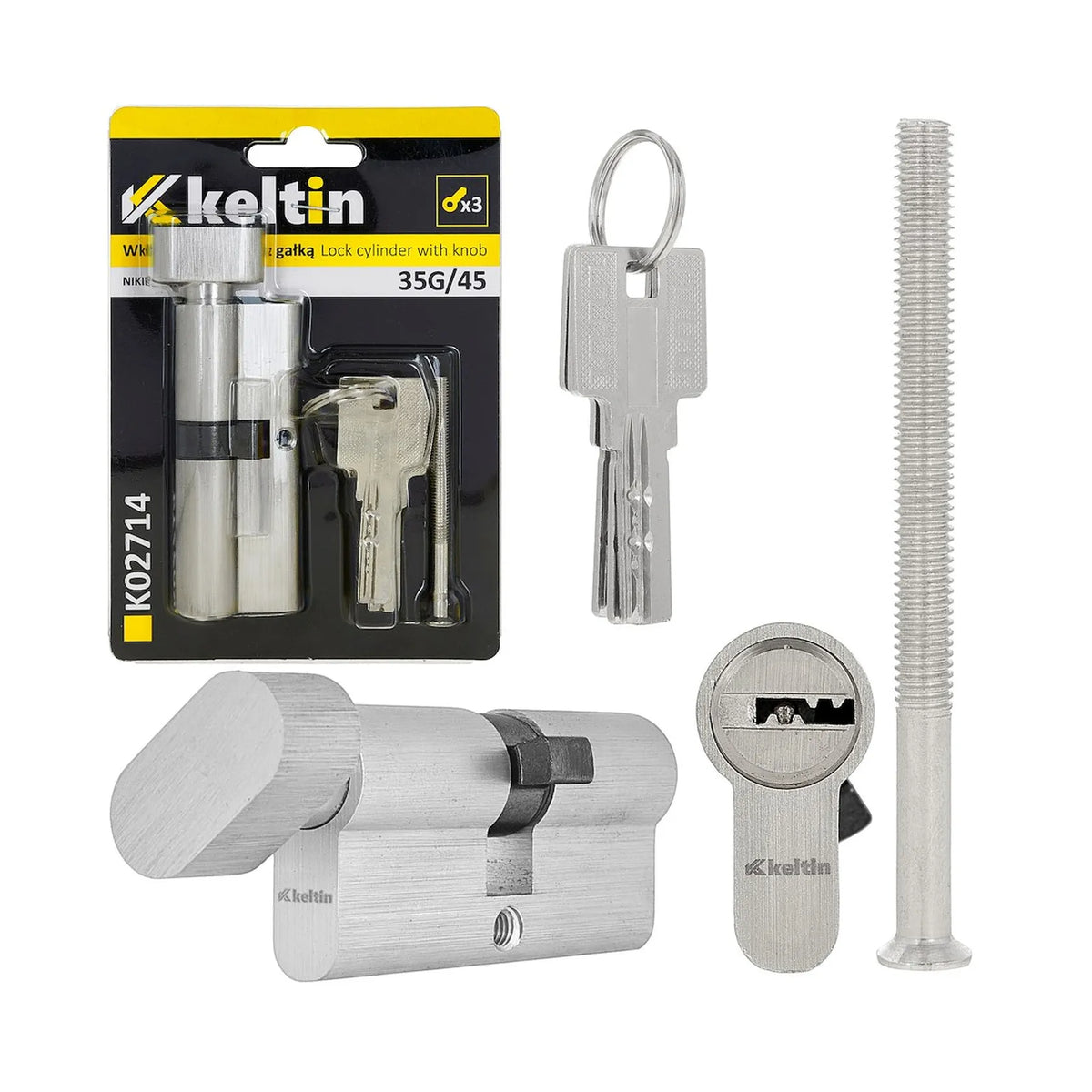 Keltin Cilinderslot met draaiknop 35G/45 mm geborsteld nikkel