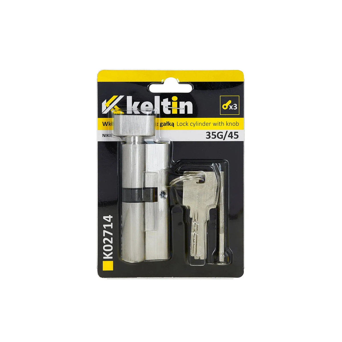 Keltin Cilinderslot met draaiknop 35G/45 mm geborsteld nikkel