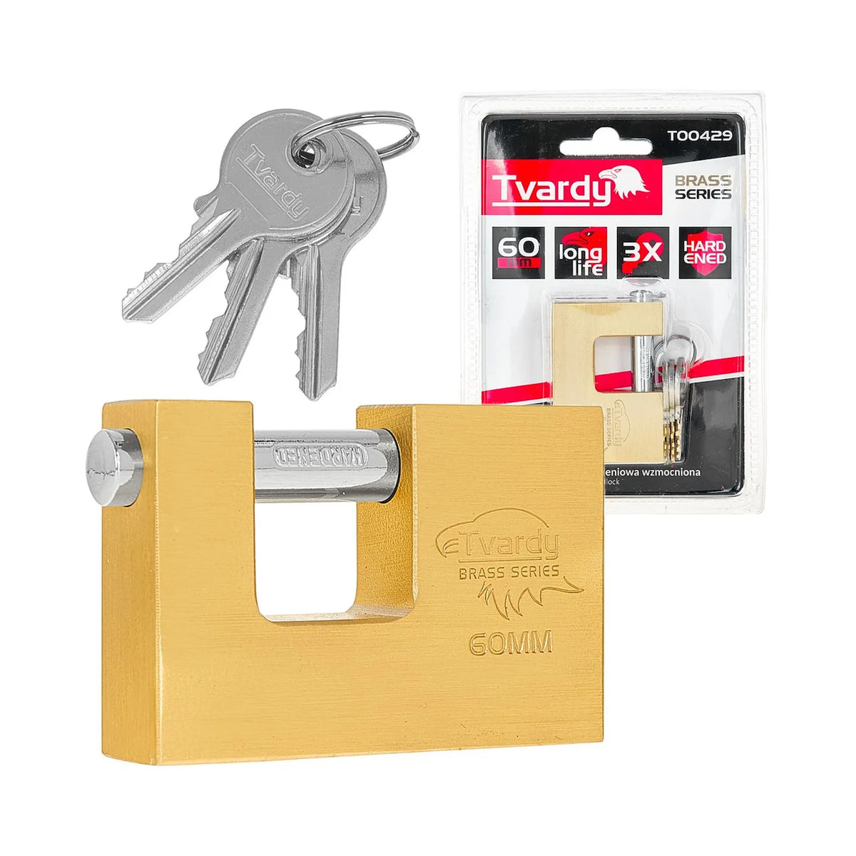 Tvardy Messing gehard schijfhangslot 60 mm Brass-Series