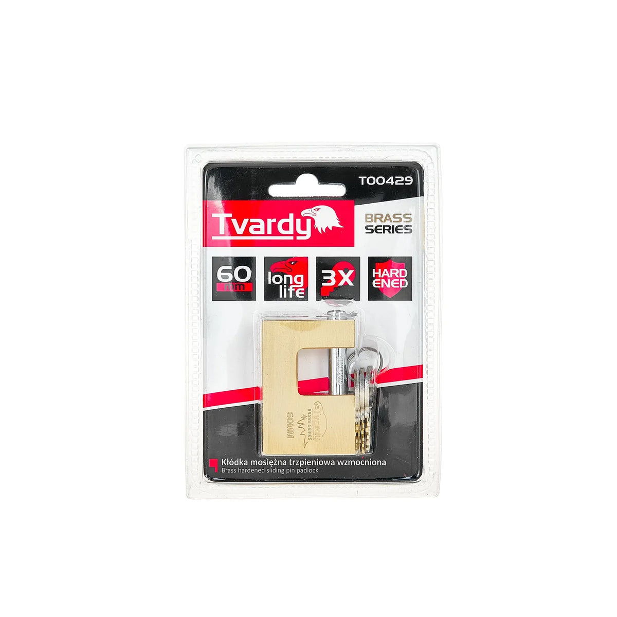Tvardy Messing gehard schijfhangslot 60 mm Brass-Series