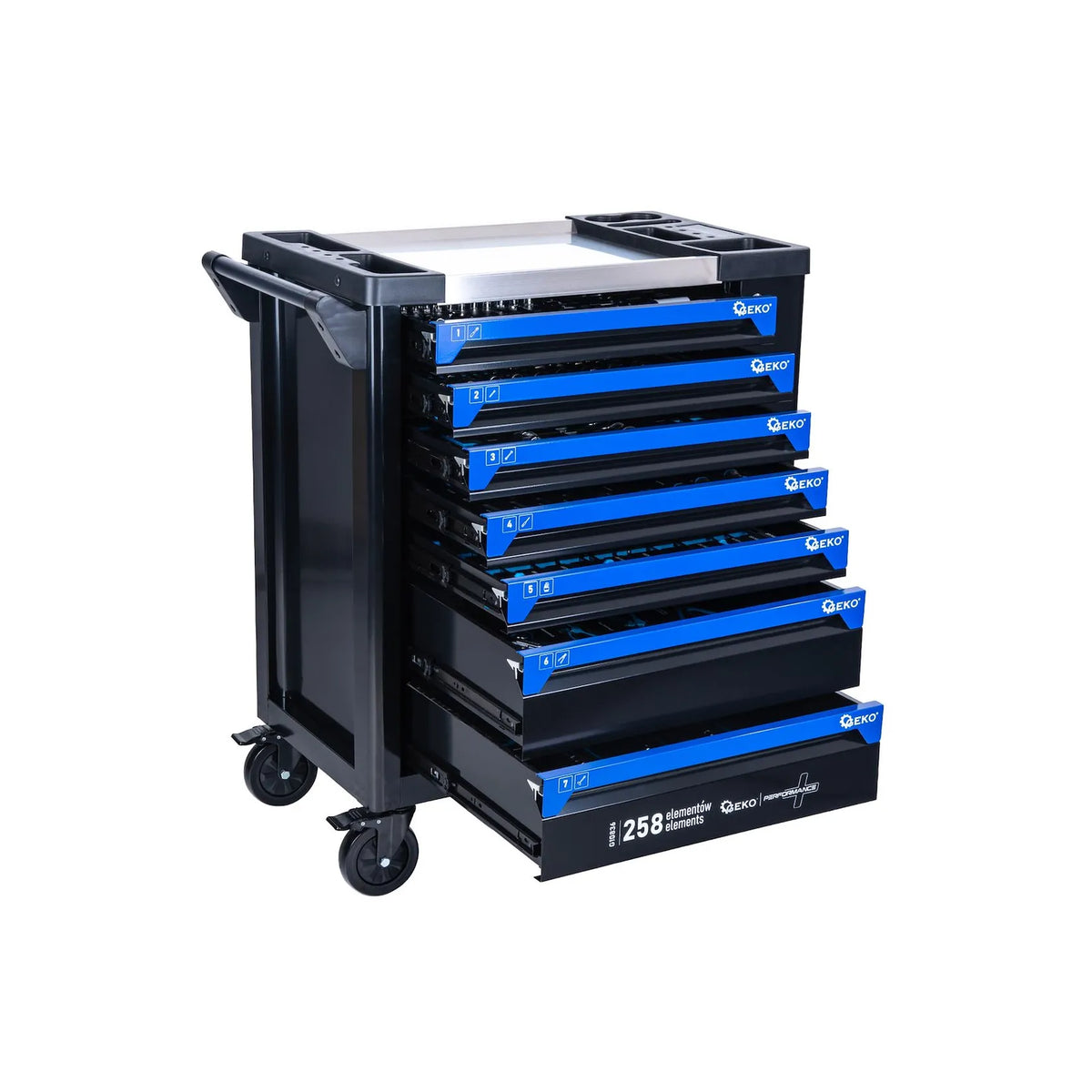 GEKO Gereedschapskast met 7 laden en 258 onderdelen