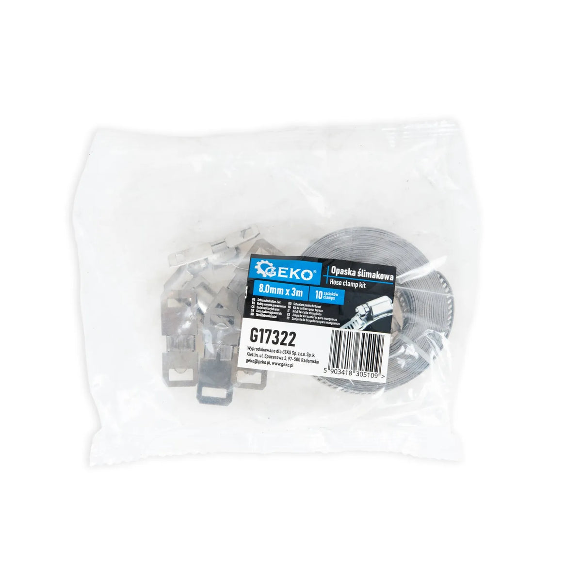 GEKO Slangklemset verstelbaar 8 mm breed 3 m band 10 stuks