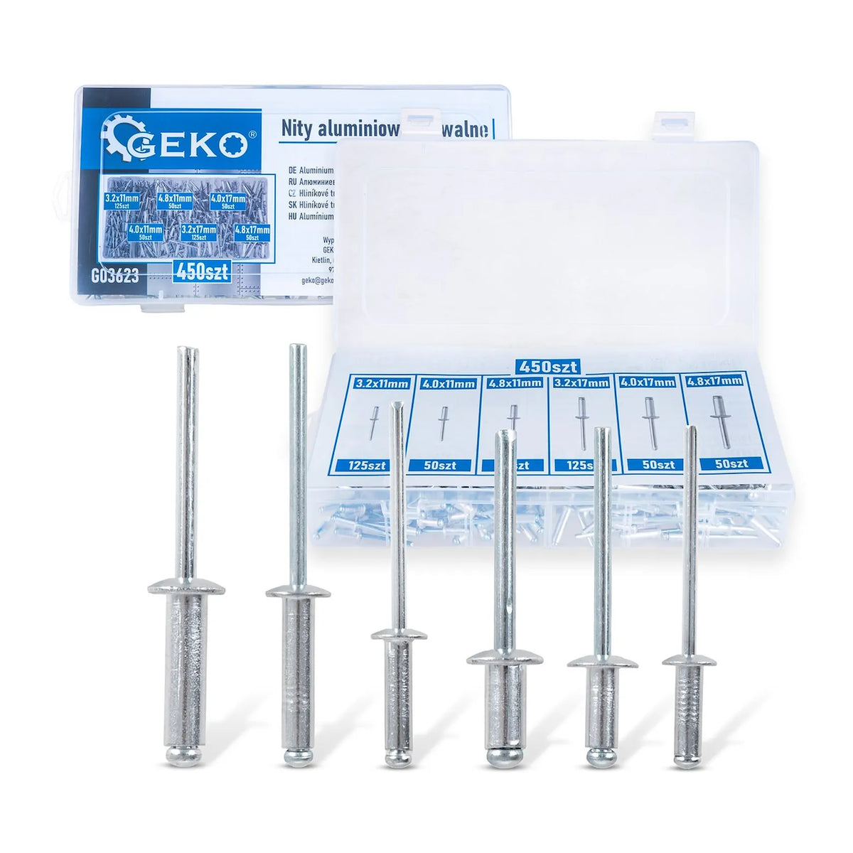 GEKO Set aluminium blindklinknagels voor plaatwerk 450 stuks