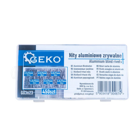 GEKO Set aluminium blindklinknagels voor plaatwerk 450 stuks