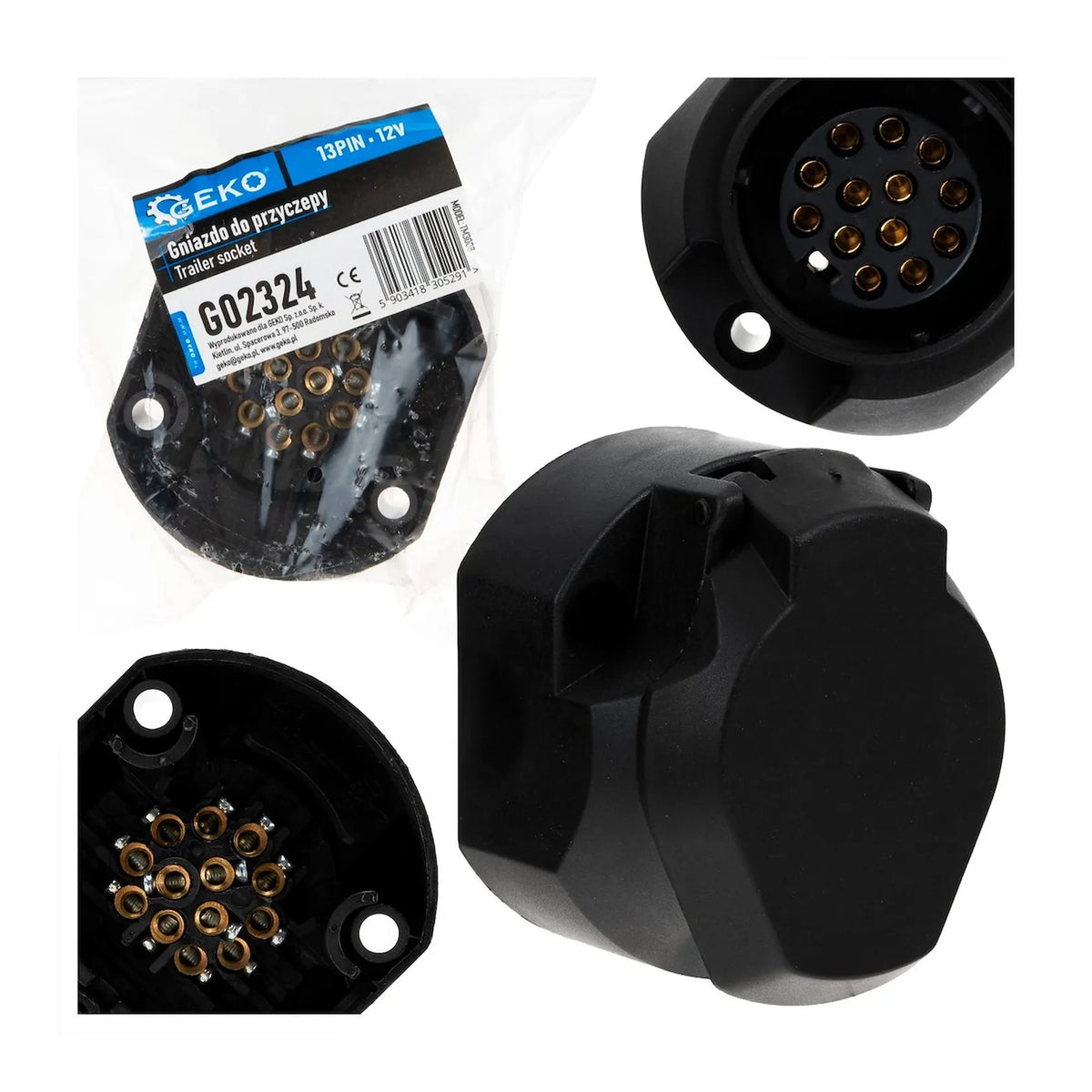 GEKO Trailercontactdoos 13PIN 12 V zwart