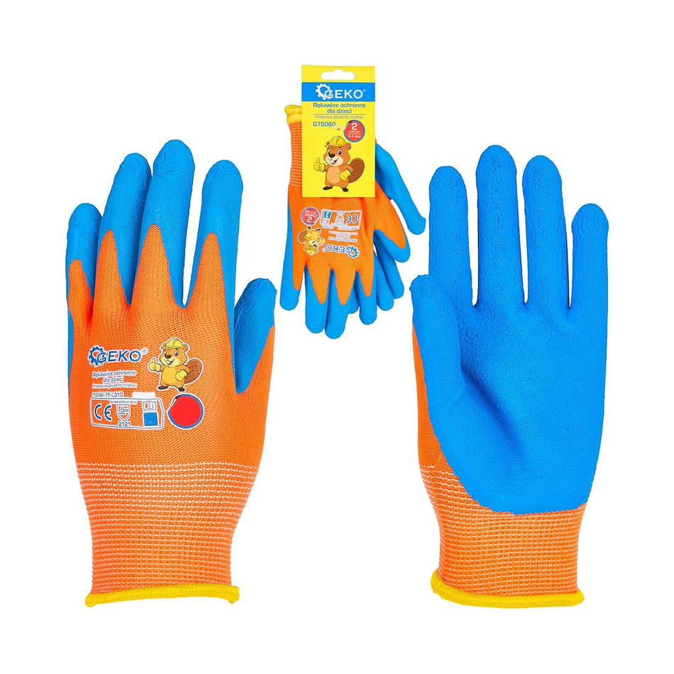 GEKO beschermhandschoenen voor kinderen oranje-blauw maat2 (2 - 4 jaar)