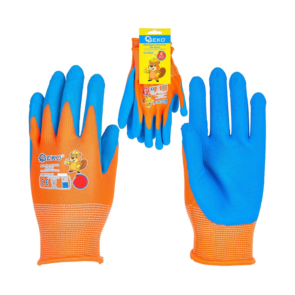 GEKO Kinderbeschermhandschoenen maat 4 (6 - 9 jaar) oranje-blauw