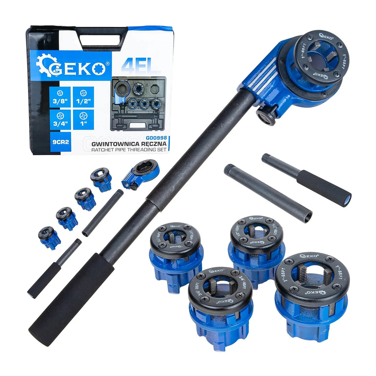 GEKO Handmatige pijpenfrees met ratelmechanisme 4-delig 3/8"-1"