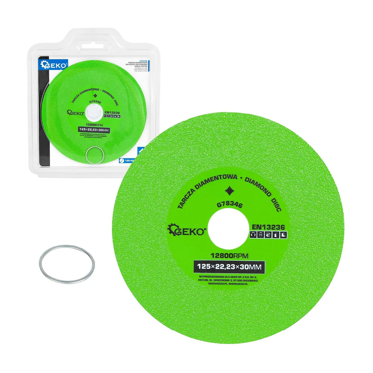 GEKO Diamantzaag- en slijpschijf voor glas en tegels 125×22,23×30 mm