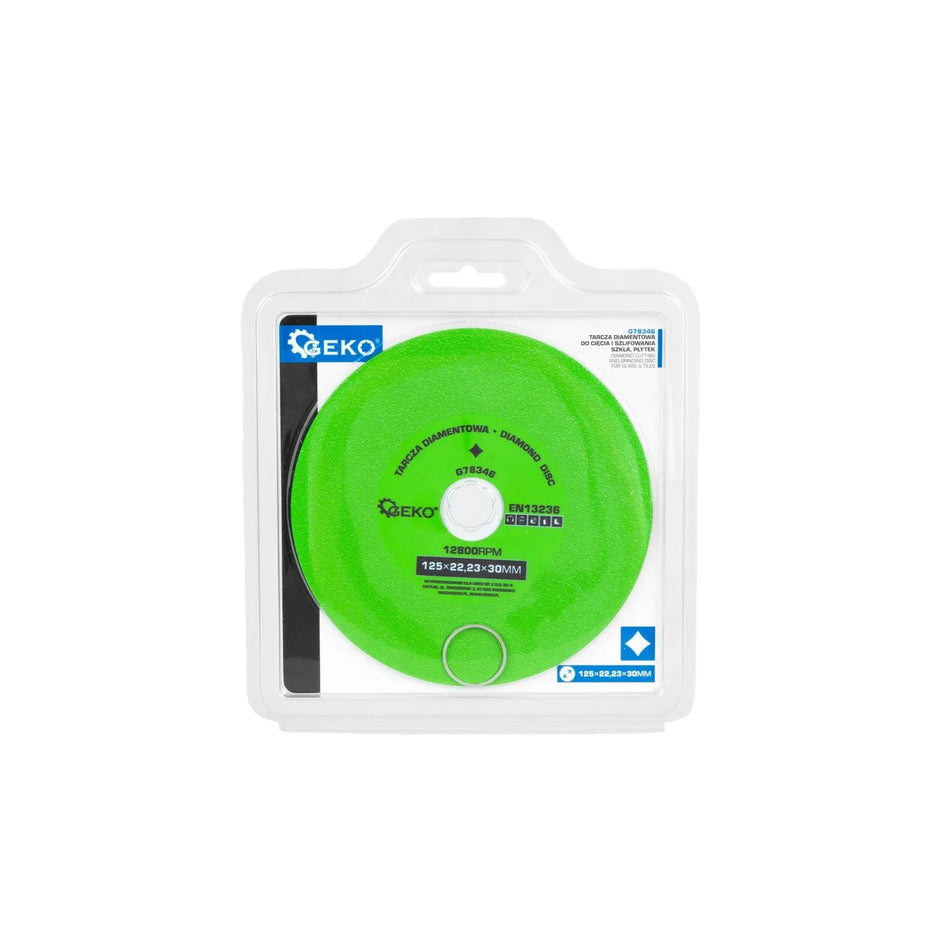 GEKO Diamantzaag- en slijpschijf voor glas en tegels 125×22,23×30 mm