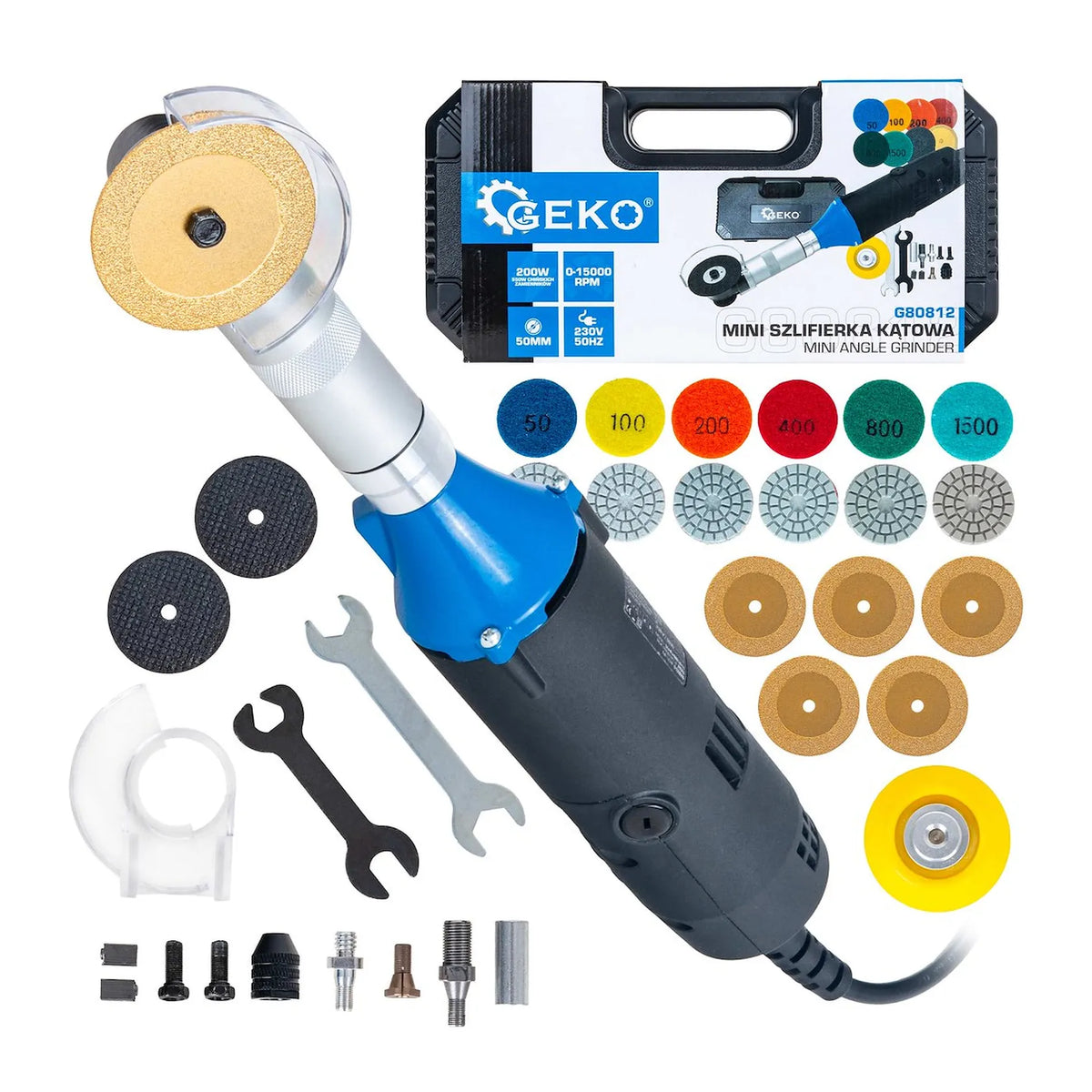 GEKO Mini Haakse Slijper 200 W 50 mm met Accessoires