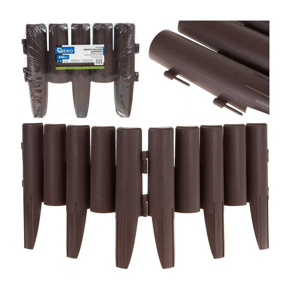 GEKO Tuinpalisade bruin 24 cm hoog 10-delig 2,5m