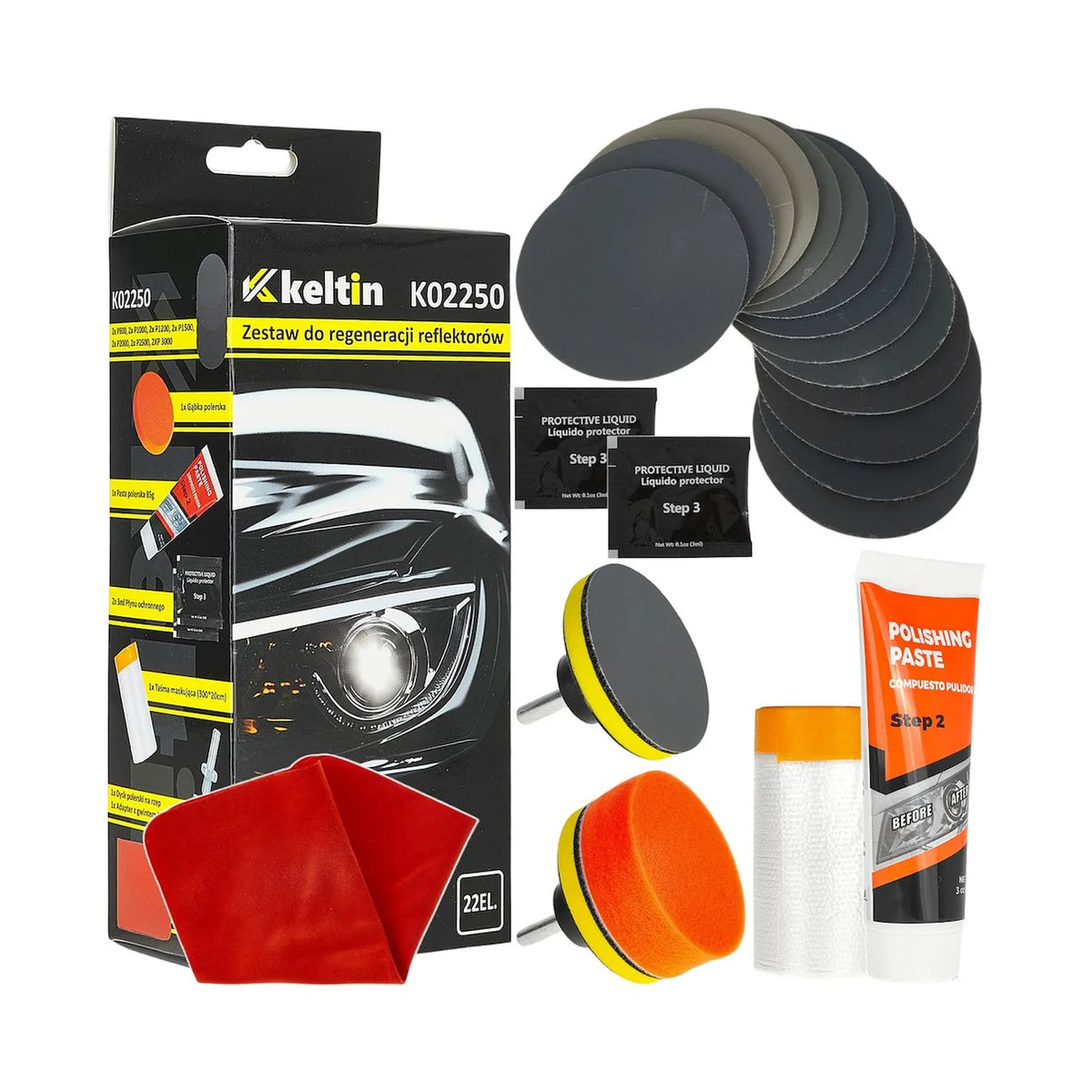 Keltin Koplamp Renovatieset 22-delig 70 mm P800-P3000 met UV-bescherming