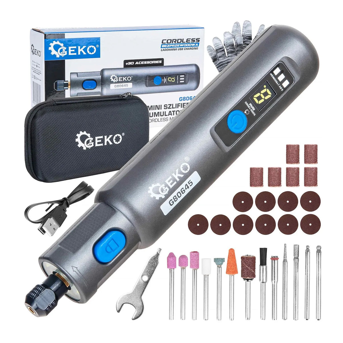 GEKO Mini Slijper 3,6 V Variabele Snelheid + Accessoireset
