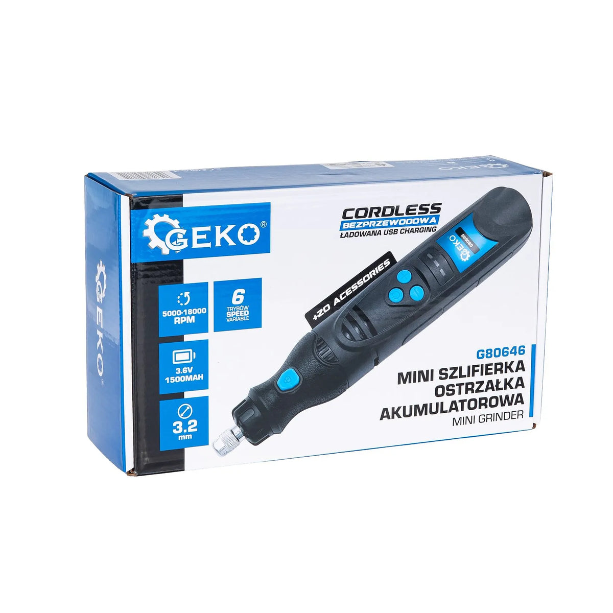 GEKO Mini Slijper 3,6 V met Accessoires en Ketting Slijpfunctie
