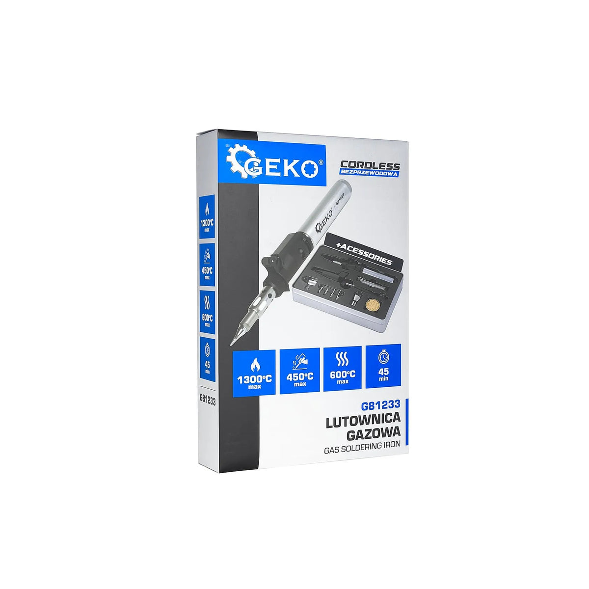 GEKO Gas soldeerbout met accessoires 200×44 mm 600g