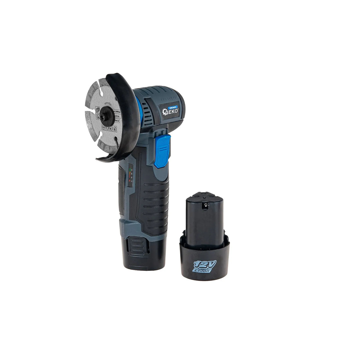 GEKO Draadloze 12 V borstelloze haakse slijper 76 mm 2x2,0 Ah