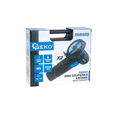 GEKO Draadloze 12 V borstelloze haakse slijper 76 mm 2x2,0 Ah