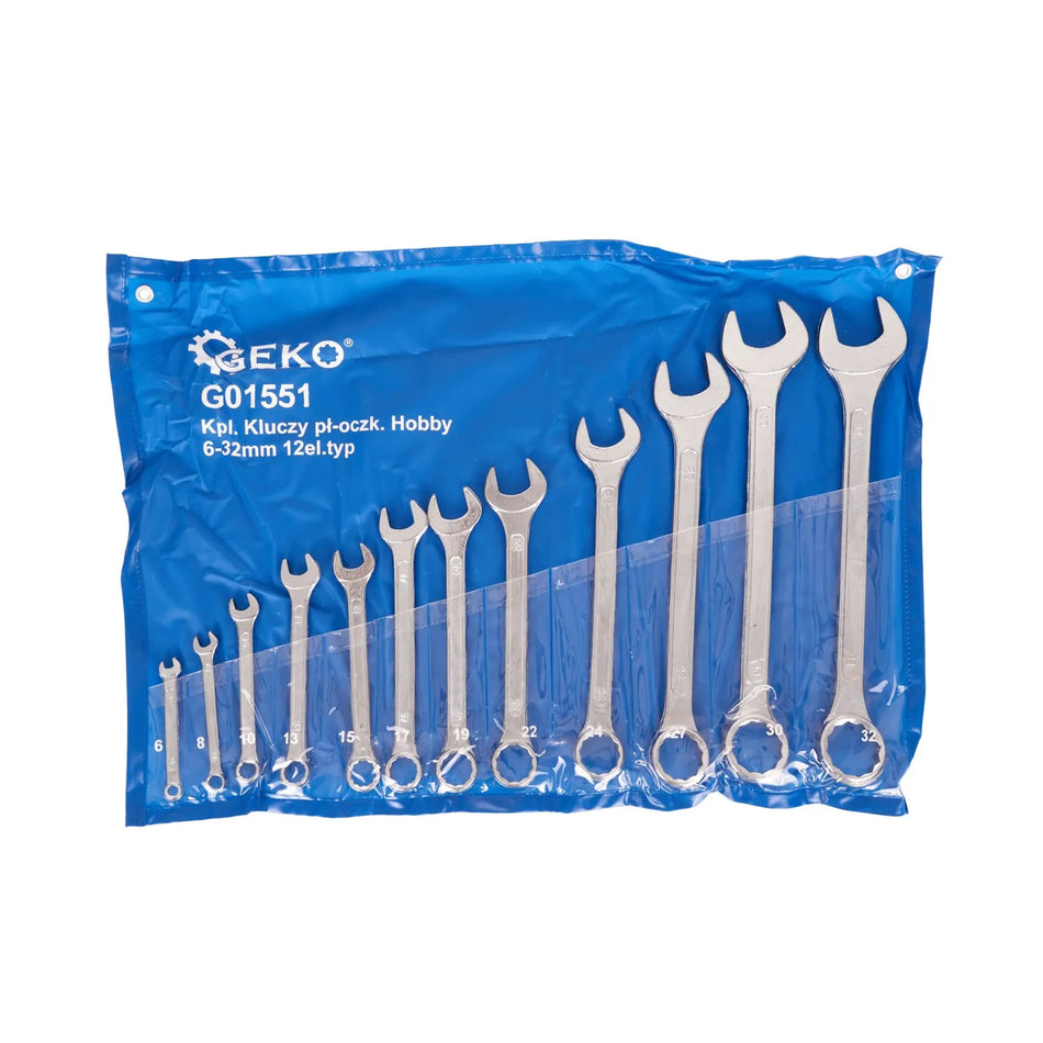 GEKO combinatie steeksleutelset met 12-punts doos 6-32 mm 12-delig hobbyset