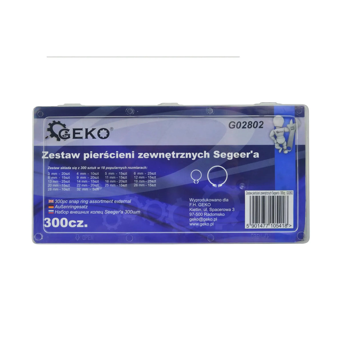 GEKO set externe circlips met kunststof opbergbak 300-delig 3-32 mm