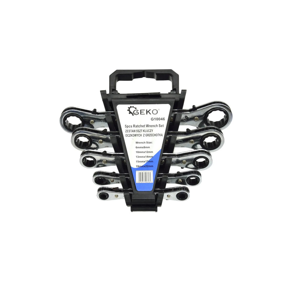 GEKO Ratelsleutelset dubbel met 12-punts ratel 6-22 mm 5-delig