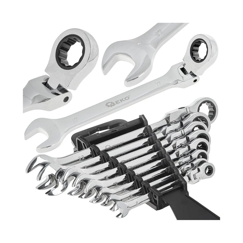 GEKO Flexibele ratelsleutel set combinatie 8-22 mm 8-delig