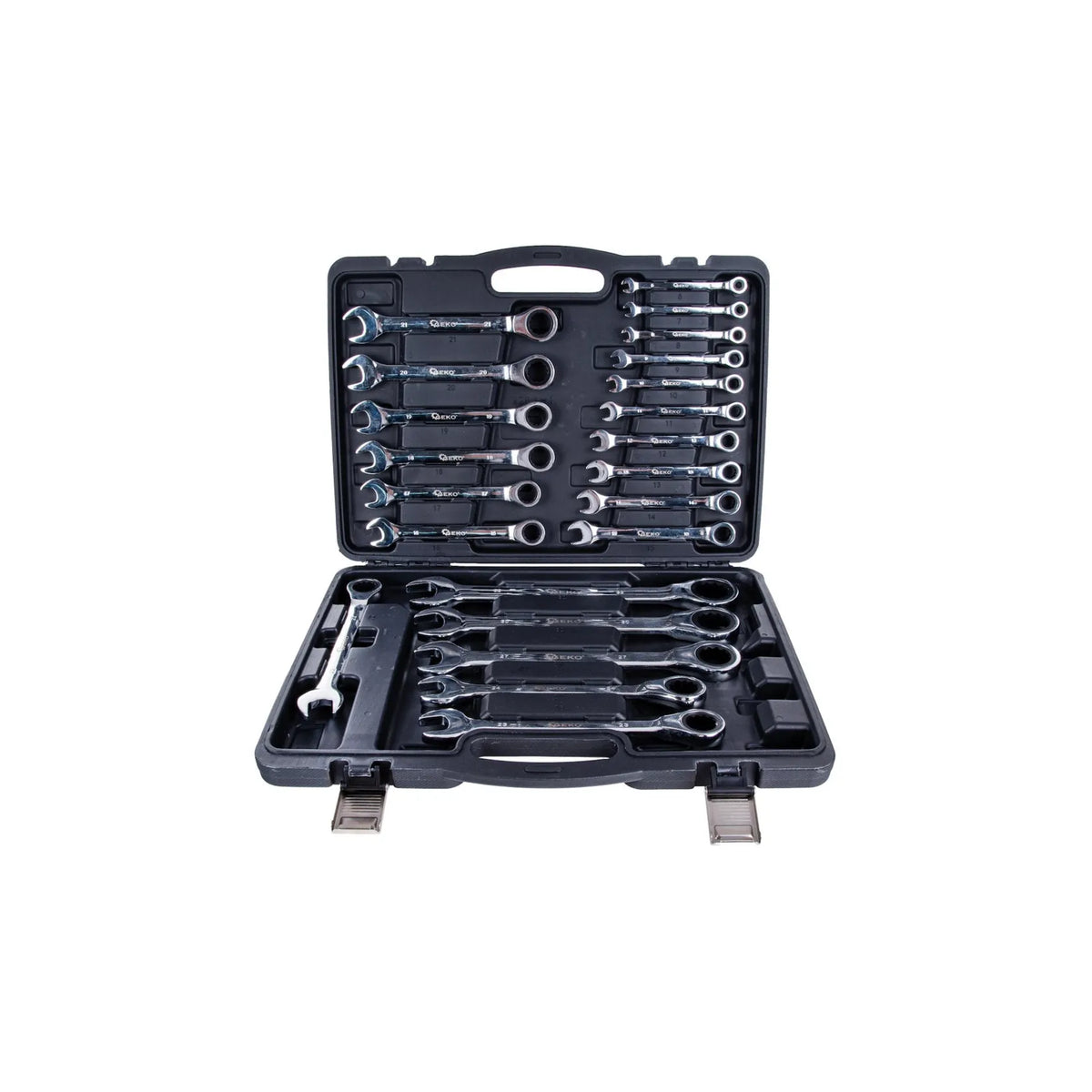 GEKO Ratelsleutel set 6-32mm 22-delig met aluminium koffer