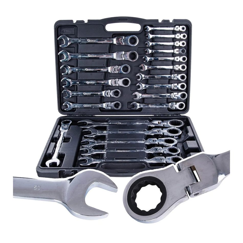 GEKO Ratelsleutelset met flexibele kop 22-delig 6-32mm