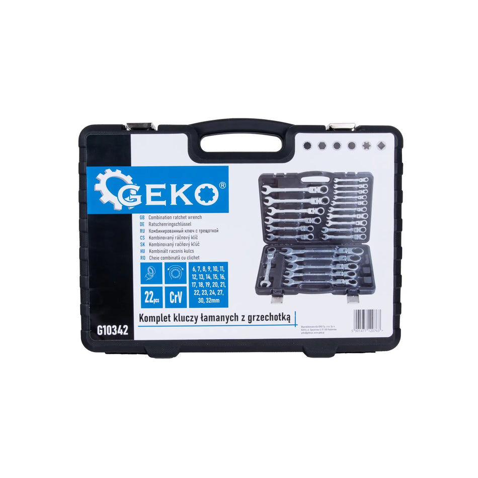 GEKO Ratelsleutelset met flexibele kop 22-delig 6-32mm