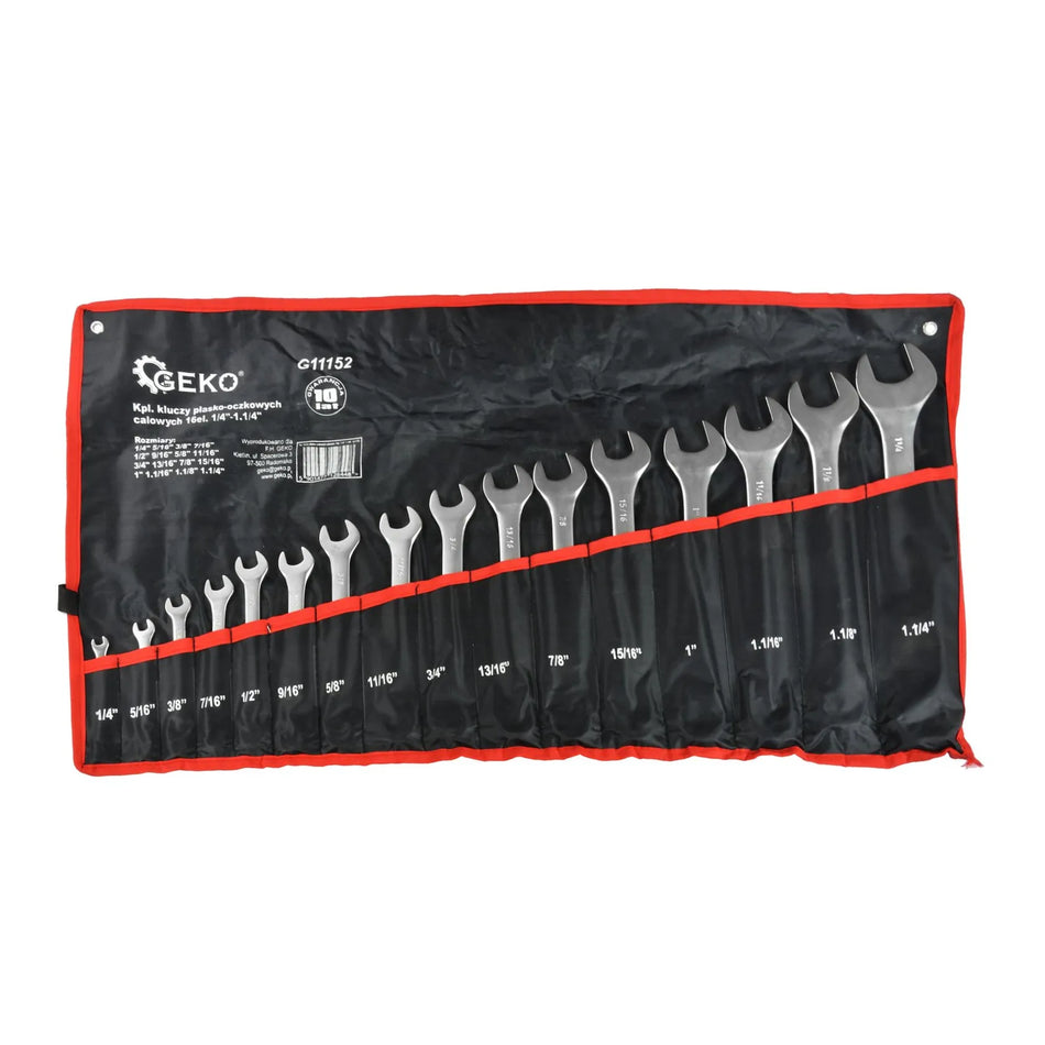 GEKO Combinatiesleutel Set Inch 1/4"-1-1/4" 16-delig