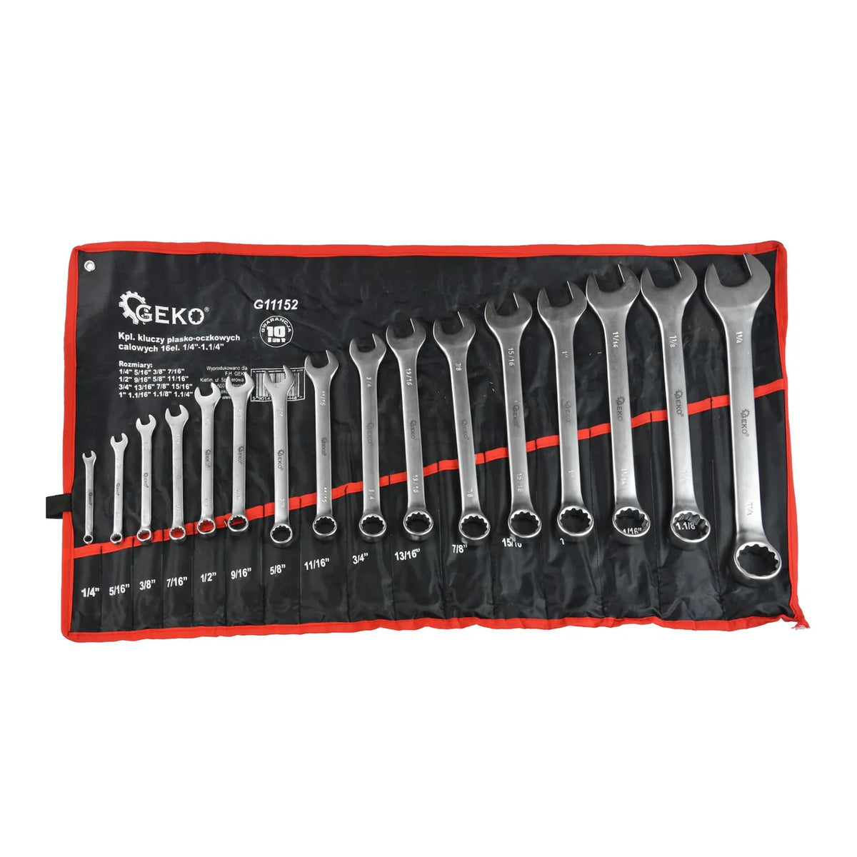 GEKO Combinatiesleutel Set Inch 1/4"-1-1/4" 16-delig