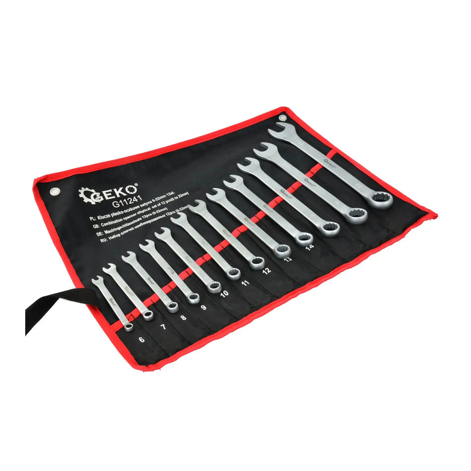 GEKO Combinatiesleutelset satin finish CrV 6-22 mm 12-delig met opbergruol