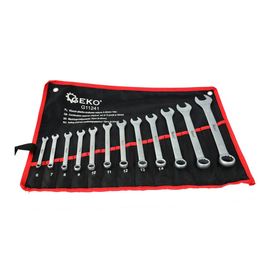 GEKO Combinatiesleutelset satin finish CrV 6-22 mm 12-delig met opbergruol