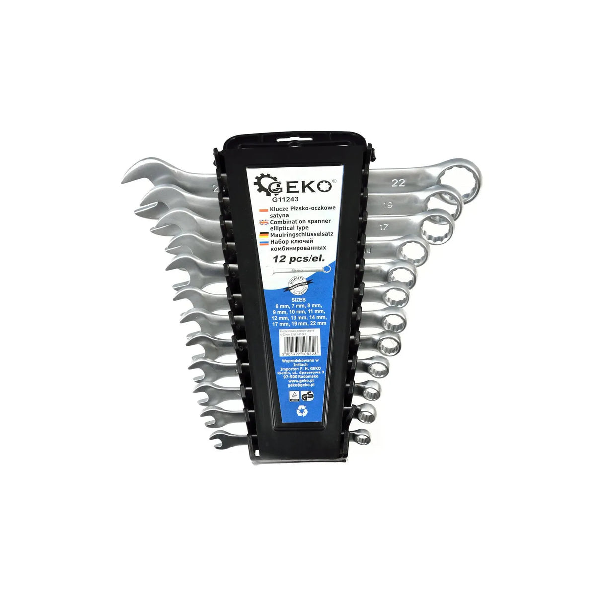 GEKO Ringsleutelset satin finish 6-22 mm 12-delig CrV met opbergrek