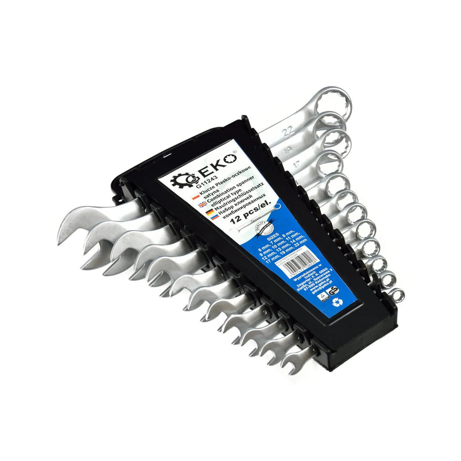GEKO Ringsleutelset satin finish 6-22 mm 12-delig CrV met opbergrek