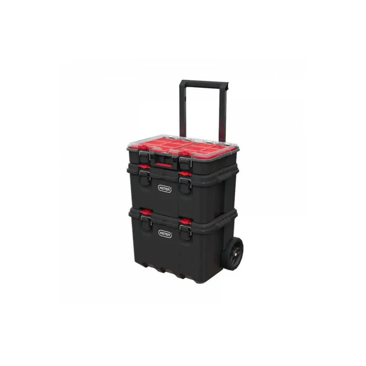 KETER Set 3 opbergboxen 150L Stack`n`roll / zwart / Rood