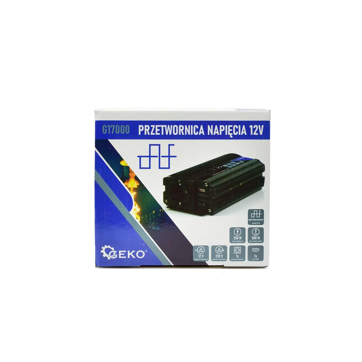 GEKO Voltage converter 12V naar 230V 250/500W met USB-poort