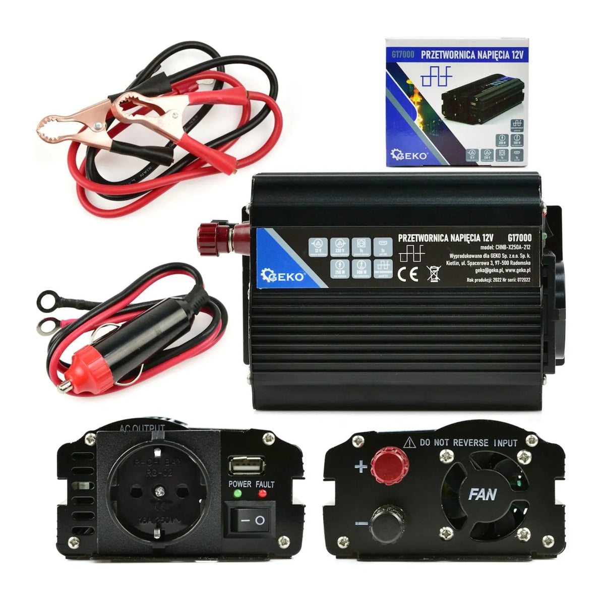GEKO Voltage converter 12V naar 230V 250/500W met USB-poort